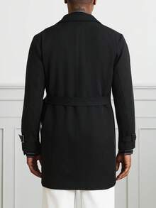 HUEFORM Men's Black Belt With Mid-Length British Style Trench Coat With Lapel, Single-Breasted Business Casual Overcoat,Perfect For A Refined Look. For Men - Black - View 2