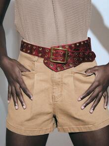 Noxbound 1pc Women's Dark Western Style Heavy Studded Wide Waist Belt - Burgundy - View 5