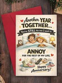 1 Set Funny Couple Anniversary Card - Humorous Anniversary Theme Card With Envelope, Featuring Cozy Bed And Pet Dog Design; Paper Greeting Card, Suitable For Husband, Wife And Partner, Perfect For Wedding, Anniversary And Birthday - One Size Fits All - View 5