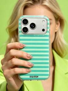 ShellaStory Minimalist Contrasting Stripe Phone Case Compatible With IPhone 17 Pro Max 17 Pro 17 Pro 16 14 13 15 Pro Max 14 15 13 16 17 Simple Protective Cover - Green - View 2