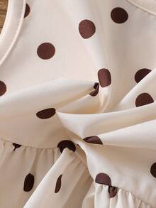SHEIN Vintaside Kids Infant Baby Girl 2 Pieces Set Classic Beige Black Polka Dot Sleeveless Ruffle Top Wide-Leg Pants Skin-Friendly Fabric Summer Family Matching - Apricot - View 11