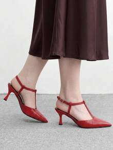 CUCCOO BIZCHIC 紅色蛇紋尖頭低跟踝靴與高跟鞋，時尚通勤、約會、派對、活動與聖誕春季鞋 - 紅色蛇紋 - 查看 5