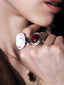 Noxbound Bohemian Imitation Stone Retro Ring Two-Piece Combination - Antique Silver - View 7
