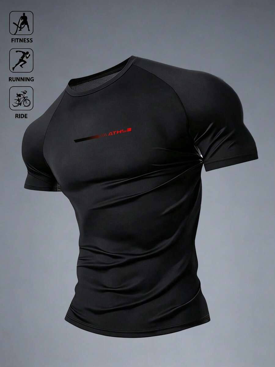 Acti Log Men's Letter Print Casual Versatile Daily Wear Sports T-Shirt - Black - View 1