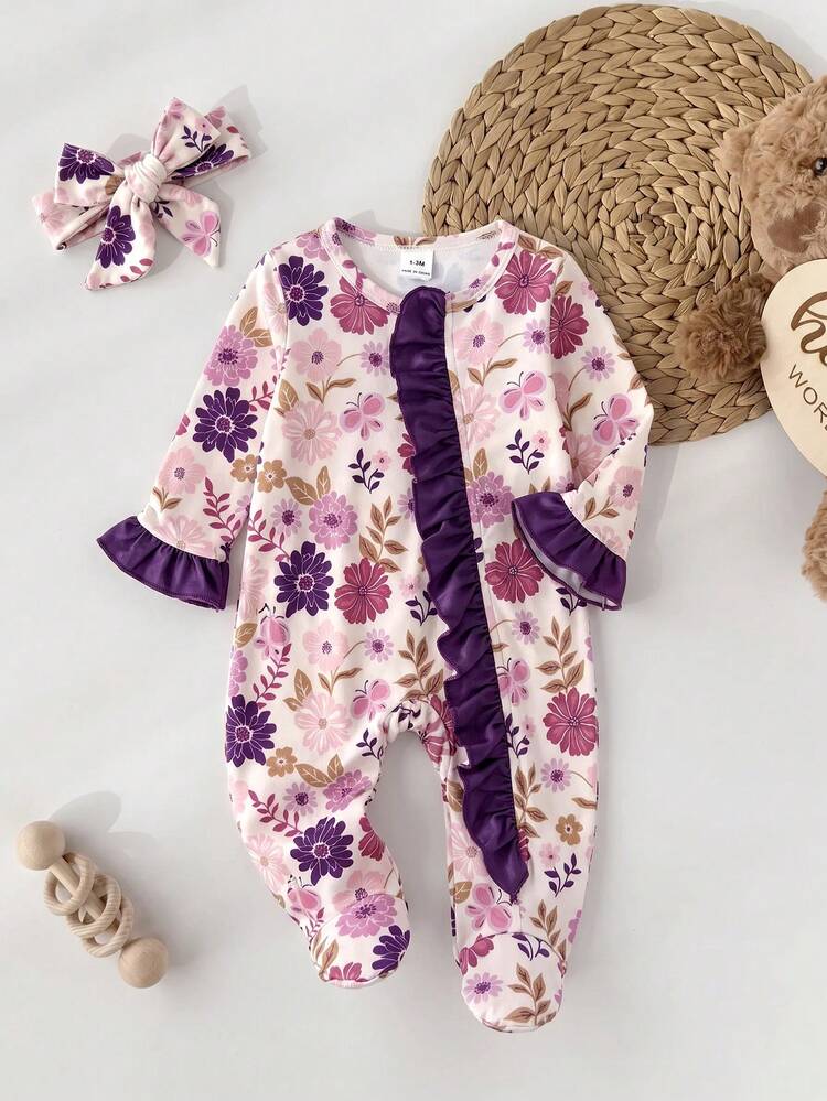 SHEIN Conjunto de mono y diadema de punto casual con estampado de oso de dibujos animados lindo para bebé recién nacido niño - Multicolor - Añade 7