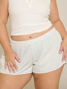 Lele Munniz Plus Size Solid Color Elastic Waist Loose Casual Versatile Shorts, Spring/Summer Soft Shorts - Light Grey - View 5