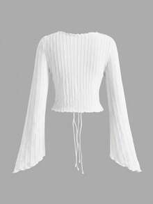ROMWE Hippie Women's Casual Versatile Solid Color Tie-Front Top - Apricot - View 2