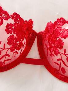 QuietHaus 女款天藍色刺繡綁帶內衣套裝 2件組 - 紅色 - 查看 7