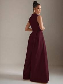 Hauture Extreme Wide Leg Zip Front Sleeveless Jumpsuit - Burgundy - View 4