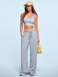 Sovereign Charm Women's Fashion Waffle Knit Sports Bra - Light Grey - View 5