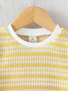 SHEIN 女童條紋T恤與喇叭褲套裝 - 黃色 - 查看 4