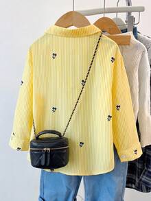 SHEIN Genkimix Kids 女童刺繡圖案運動衫上衣 秋季外套 春/秋 2025 新款時尚少女穿搭 黃色上衣 時尚少女襯衫 女童刺繡圖案 - 彩色 - 查看 2
