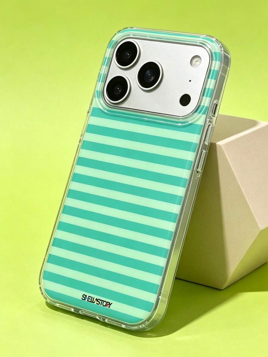 ShellaStory Minimalist Contrasting Stripe Phone Case Compatible With IPhone 17 Pro Max 17 Pro 17 Pro 16 14 13 15 Pro Max 14 15 13 16 17 Simple Protective Cover - Green - View 1