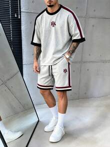Sport MetroGents 男士字母印花拼色短袖上衣與短褲休閒日常運動套裝 - 彩色 - 查看 5