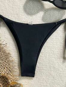 Elavelle Summer Beach Tie Side Bikini Thong - Black - View 5