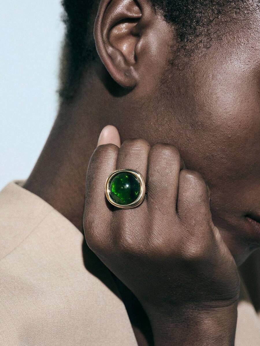 Noxbound 18k Green Resin Niche Personalized Ring - Gold-Green Square Ring - View 1