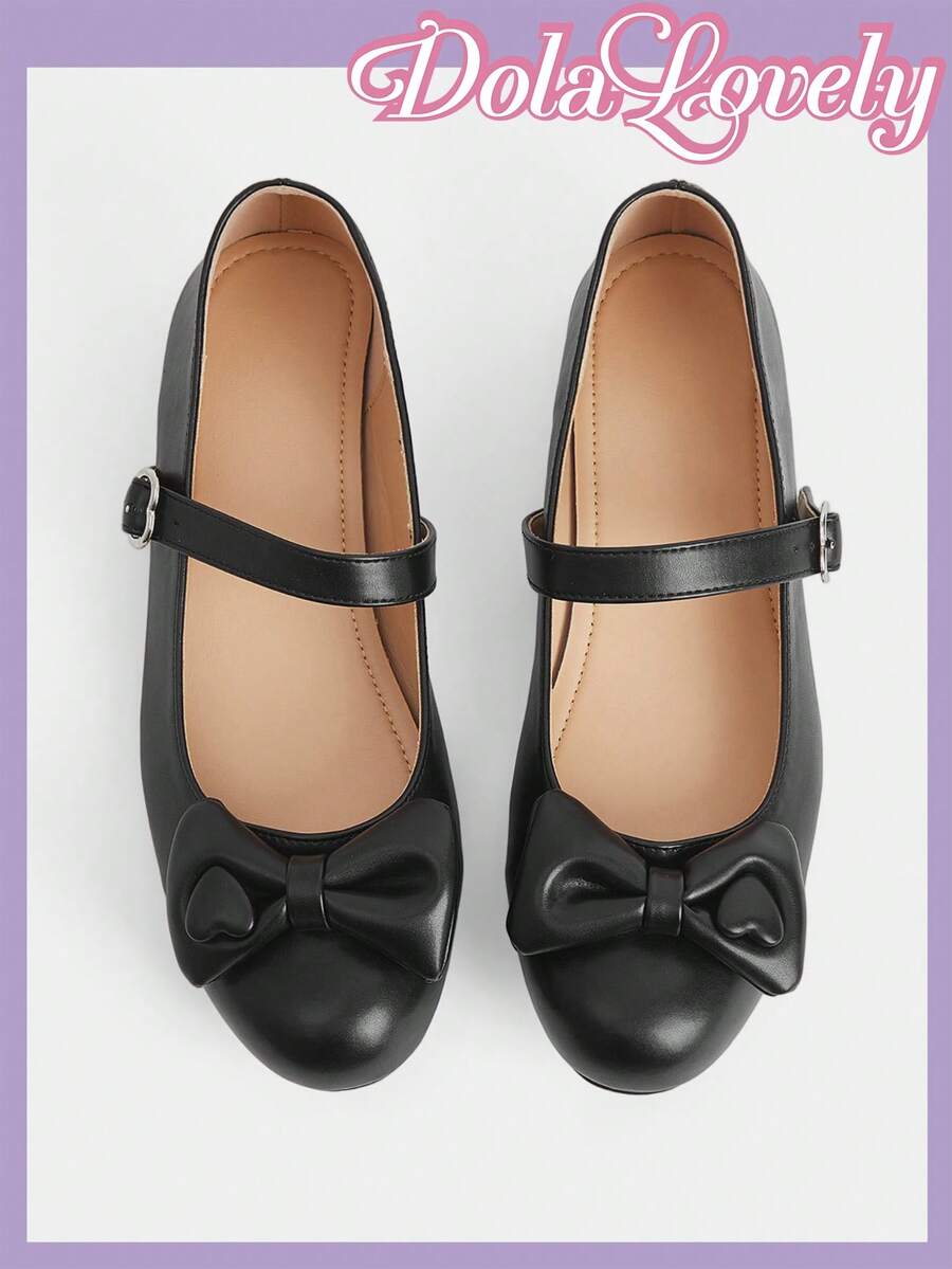 Dola Lovely Women's Shoes, Flats, Black, Round Toe Bow Mary Jane, Sweet Lolita Outfit. - Black heart - View 1