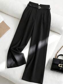 Wovencharm Wovencharm Black Slit Waist Straight Pants - Black - View 7