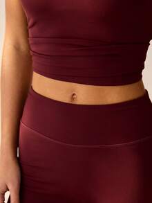Aralina Leisurewear Active 2pcs Double Strap Criss Cross Back Cami High With Waist Flare Leg Body Sculpting Stretch Yoga Gym Pilates Activewear Two Pieces Set - Burgundy - View 8