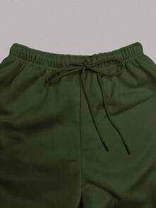 SHEIN Almamuse 女款寬鬆長褲，奶油色保暖內裡，彈性腰帶附抽繩 - 軍綠色 - 查看 8