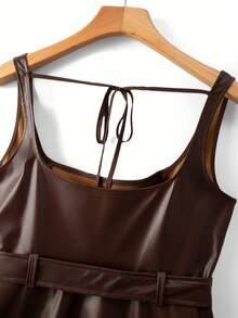 GlowEve CURVE Plus Size Square Neck Sleeveless Metal Buckle Button Dress, Party Gathering - Brown - View 5