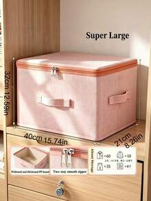 1 Large-Capacity Foldable Fabric Storage Box With Lid And Handle – Durable, Foldable Organizer Ideal For Storing Clothes, Toys, And Photos; Perfect For Closets, Bedrooms, And Home Use. - Baby Pink - View 10