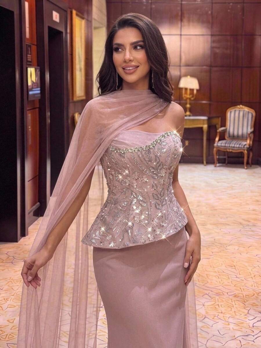 Glamrae Elegant Luxury Diamond Pearl Sequin Floral Mesh Patchwork ...