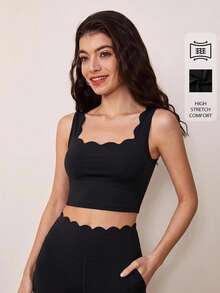SHEIN BASICS 女款純色休閒運動風保守百搭日常穿著短版上衣 適合上班健身運動 黑色 夏季 - 黑色 - 查看 9