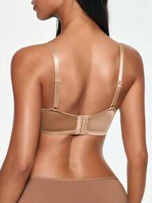 SHAPORA Women's Satin Underwire Bra, Elegant Soft Cup Bra With Cutout Detail, Comfortable Full Coverage Gathered Support Lingerie - Mocha Brown - View 3