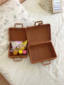 Tas Piknik Kecil, Kotak Penyimpanan Vintage untuk Koper, Perlengkapan Foto, Kotak Pengorganisasian, Bingkai Penyimpanan Anyaman Rotan, Kotak Suvenir Pernikahan, Cenderamata. - A - View 11