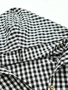 Linhara CURVE Cardigan Kotak-kotak Ukuran Besar Lengan Panjang Kasual dengan Tudung untuk Wanita Musim Gugur - Hitam dan Putih - View 4