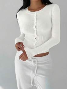 Autumina Women's Solid Color Minimalist Casual Slim Fit Cardigan Sweater, Versatile For Daily Wear - White - View 6