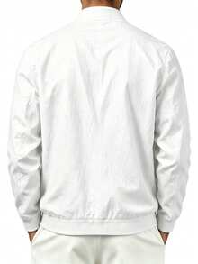 Gym Rark Men's Solid Color Long Sleeve Zip-Up Baseball Collar Sports Jacket - White - View 2