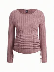 Modmama Maternity Casual Smart Versatile Solid Color Side Drawstring T-Shirt Winter Formal Photoshoot Black Brown Fuchsia Pink - Coffee Brown - View 10