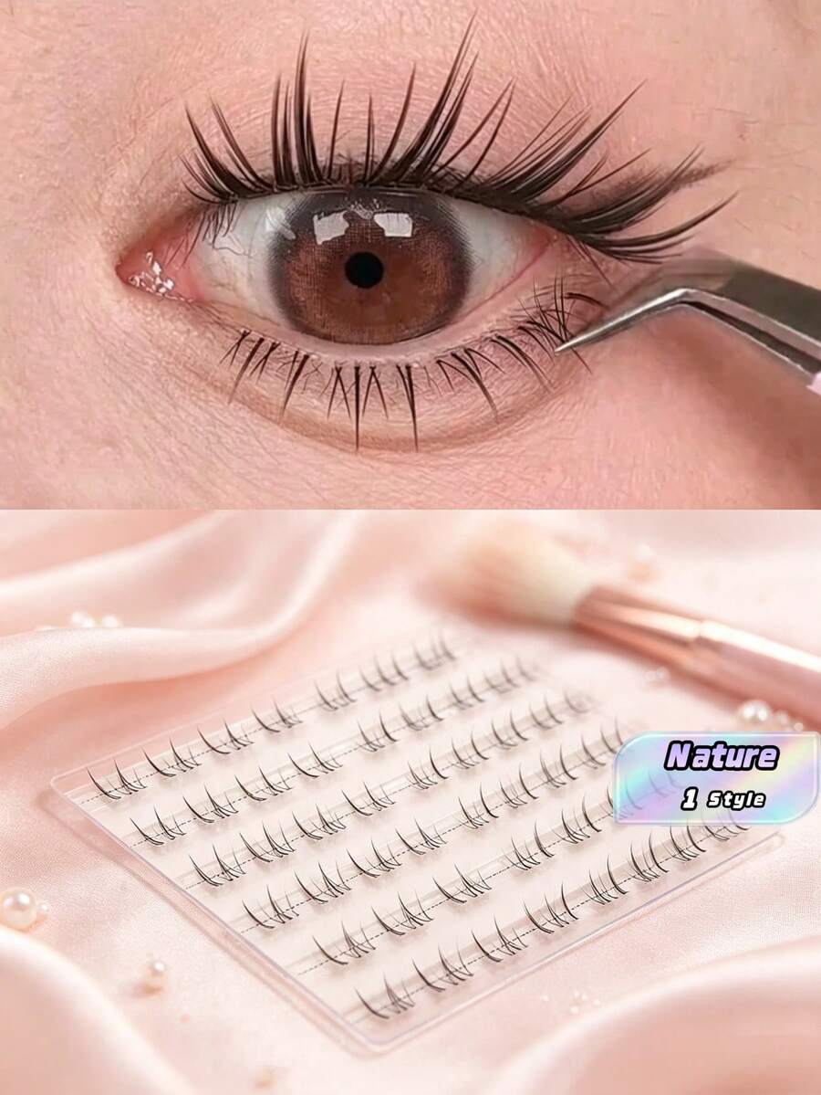 120pcs, Ten Rows, Large Capacity, Mom's Feeling, B, Curled Eyelashes, Small Flame Eyelashes, Single Cluster Natural False Eyelashes, Transparent Grafting, Segmented - B-1 - View 1
