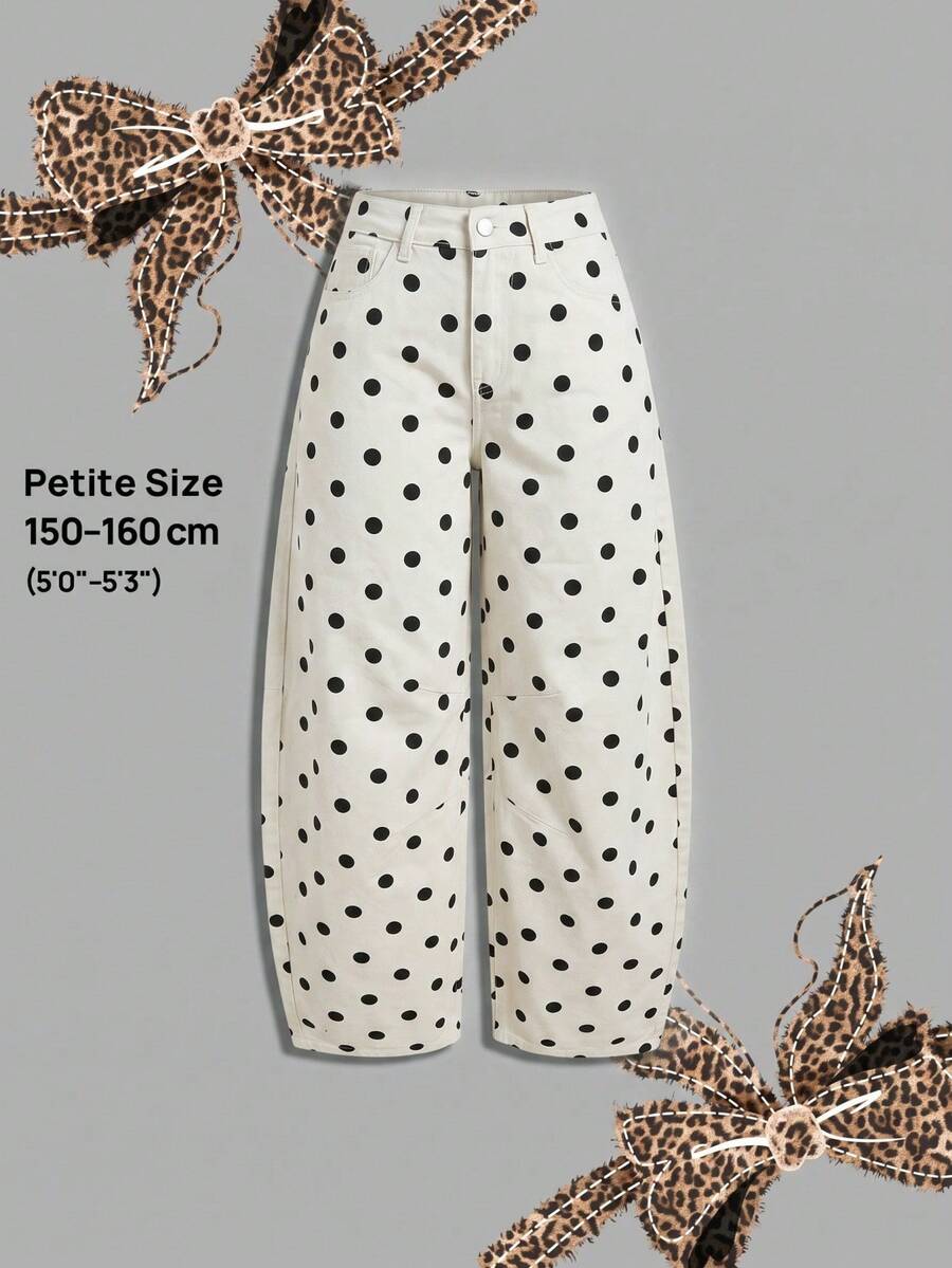 SHEIN PETITE 女款波點圖案口袋錐腳休閒牛仔褲 - 彩色 - 查看 1