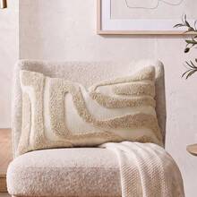 Cirelle 1pc Aesthetic Abstract Tufted Throw Pillow Cover - Cream Wavy Line Textured Cushion Case - Decorative Monochrome Beige Pillowcase Shell For Couch, Sofa Chair & Bed Home Decor (No Insert) - Beige - View 9