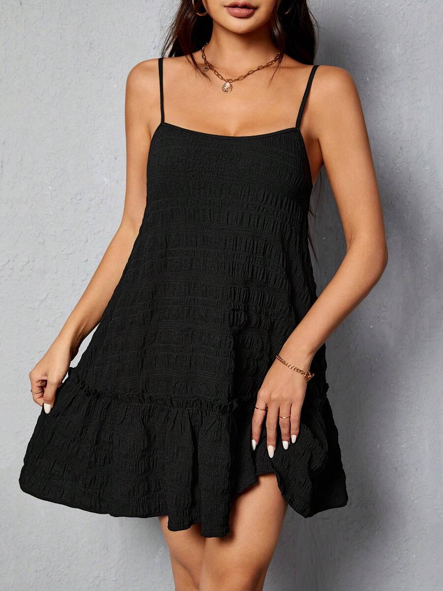 SHEIN PETITE Abito canotta senza maniche di colore unito per donne, taglie piccole - nero - Visualizzare 1
