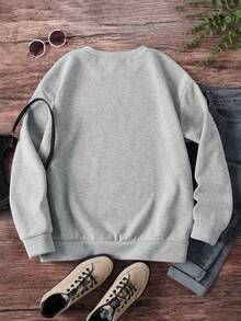 SHEIN LUNE Women's Crew-Neck Sweatshirt An Elegant Gift Choice; A Versatile Top For Work, Vacation, And Everyday Wear. - Grey - View 2