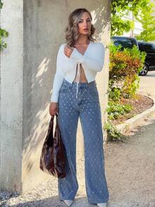 Jeta Ari Rib-Knit Tie Front Cardigan,Long Sleeve Tops Fall Winter Cloth For Women White - White - View 3