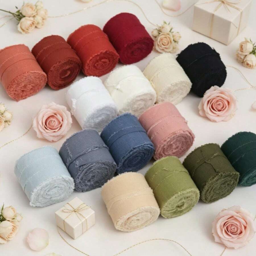 節日裝飾緞帶 1.5" * 5碼,手工製帶流蘇,適合手工藝、婚禮與居家裝飾 - 駝色 - 查看 1