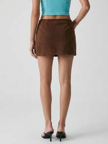 ATUI Studio Women's Solid Color Casual Versatile Daily Wear Skirt - Brown - View 4