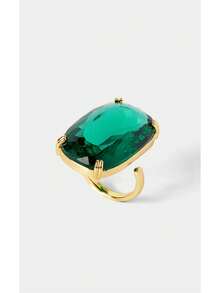 Noxbound Color Claw Set Large Gemstone Exaggerated Ring 2, Rectangle Smoke Crystal And Oval Emerald Crystal Rough Ring, Ladies Luxury Jewelry - Gold - View 11