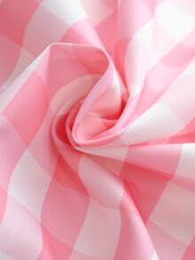 SHEIN PariChic Elegant Plaid Print Bowknot Shoulder Tie Ruffle Hem Mini Dress For Women, Pink & White - Pink - View 3