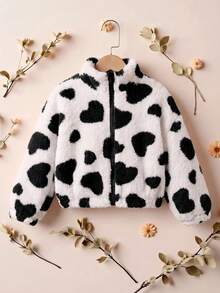 SHEIN 少女花卉圖案立領長袖保暖舒適上衣，粉色，適合聖誕節、秋冬穿著 - 黑色 - 查看 6