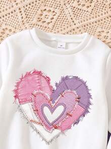 1 Set Conjunto de Primavera/Otoño para Niñas Pequeñas, Sudadera de Cuello Redondo con Estampado de Corazones y Volantes en Patchwork Rosa & Morado + Pantalones Largos de Ajuste Ceñido con Degradado de Bloques de Color, Conjunto de 2 Piezas - Multicolor - Ver 6