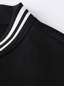 Manfinity Roughcore Chaqueta de béisbol casual de manga larga con patrón de letras y abotonadura sencilla para hombre - Negro - Ver 3