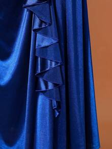 Rometta Women's Plus Size Royal Blue One-Shoulder Ruched Waist Asymmetrical Ruffle Hem Dress With Rhinestone Buckle Decor, Elegant Formal Long Evening Gown - Royal Blue - View 6