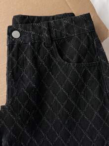 SHEIN PETITE 女款直筒寬鬆休閒百搭牛仔褲，附口袋 - 黑色 - 查看 4