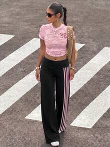 Muchica 黑色波點針織女款直筒褲 健身 秋季 運動休閒 - 彩色 - 查看 4